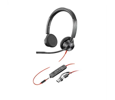 Poly Blackwire 3325 Stereo USB-C Headset +3.5mm Plug +USB-C/A Adapter (8X221AA)