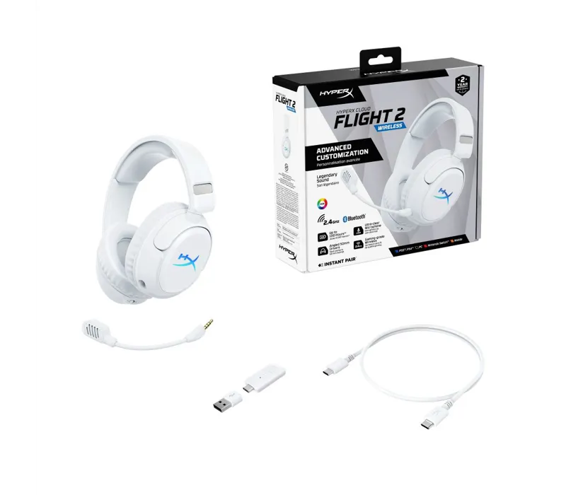 HyperX Cloud Flight 2 Wireless Over Ear Gaming Headset White - B5VC5AA