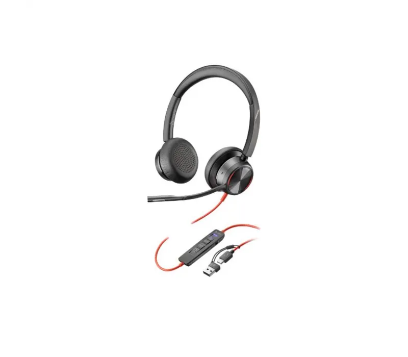 Poly Blackwire 8225 Stereo Microsoft Teams Certified USB-C Headset +USB- C/A Adapter (8X225AA)