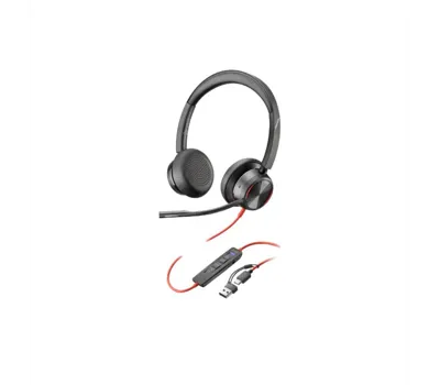 Poly Blackwire 8225 Stereo Microsoft Teams Certified USB-C Headset +USB- C/A Adapter (8X225AA)