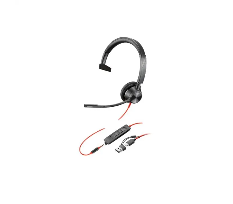 Poly Blackwire 3315 Monaural USB-C Headset +3.5mm Plug +USB-C/A Adapter (8X217AA)