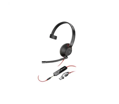 Poly Blackwire 5210 Monaural USB-C Headset +3.5mm Plug +USB-C/A Adapter (8X230AA)